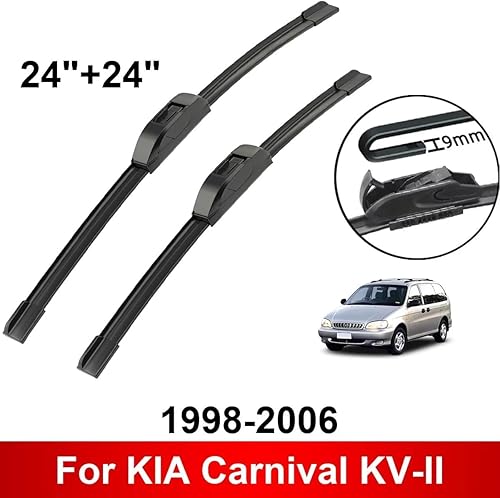Miniatura 2 de Escobillas de limpiaparabrisas delantero compatibles con Kia Carnival KV-II 1998-2005 para parabrisas de ventana, coche, lluvia, cepillos de 24 + 24