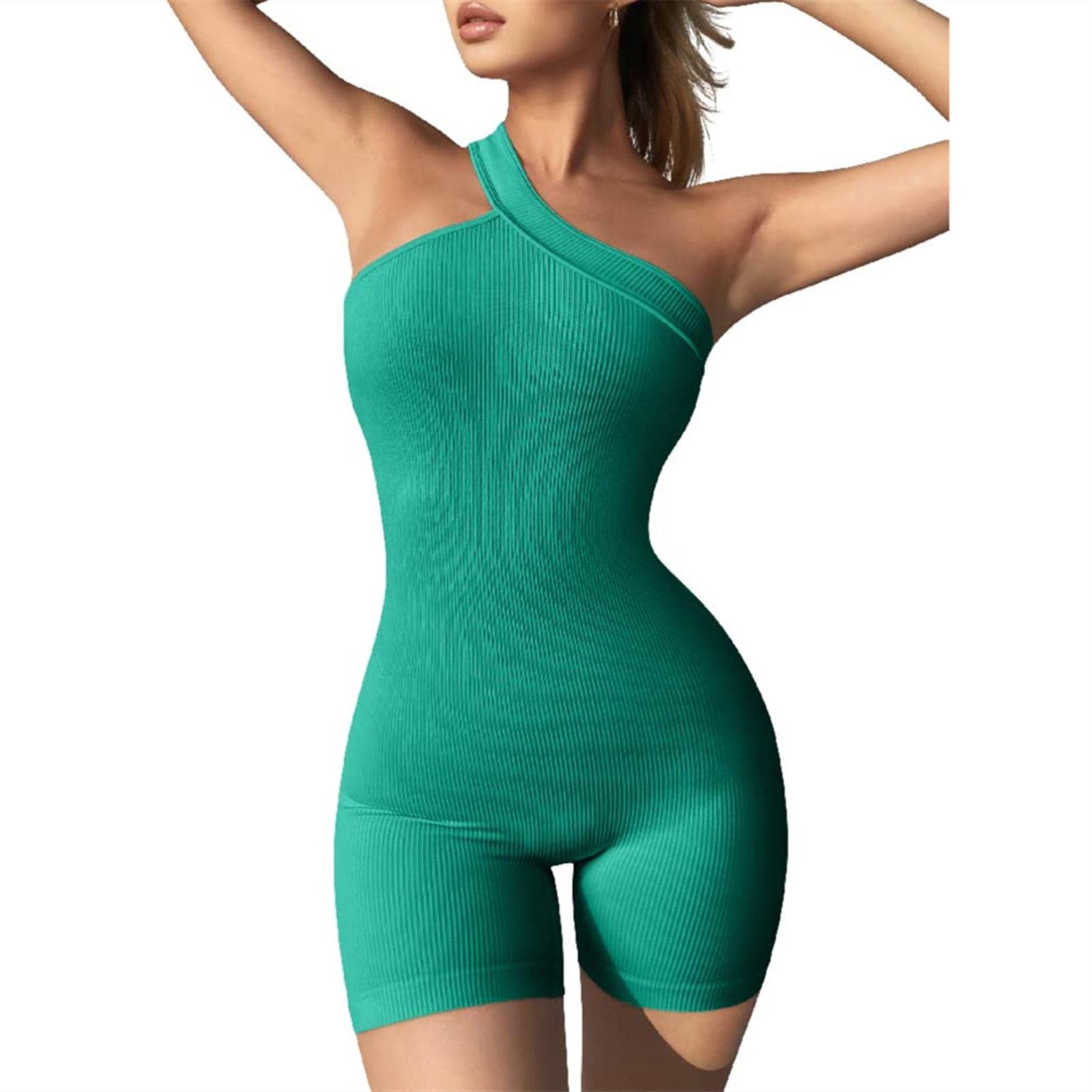 Frauen Yoga Jumpsuit Herbst & Winter Gewinde Eine Schulter Ärmellose Strampler Slim Hüfte Lift Activewear Overalls Shorts