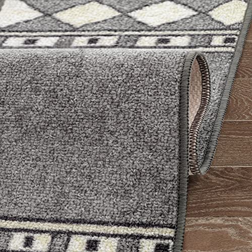 Antep Rugs Non Slip Stair Treads Carpet Modern Bordered Peel And Stick Alfombras, Set Of 13, Gray, 8"X30" #TOP6