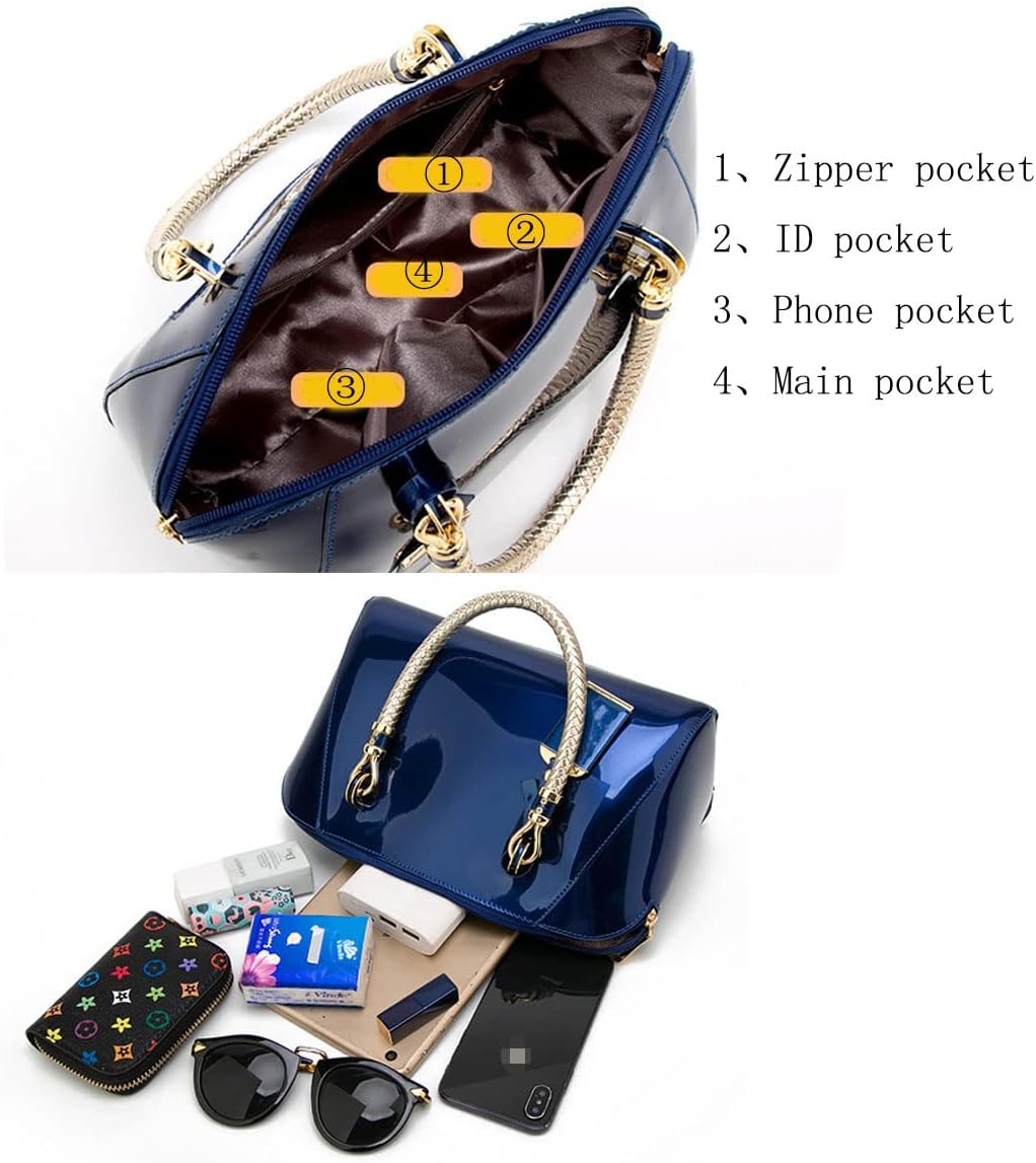 XingChen Shiny Patent Women Faux Leather Handbags Crossbody Bag Top Handle Purse Satchel Bag Shoulder Bag - Image 7