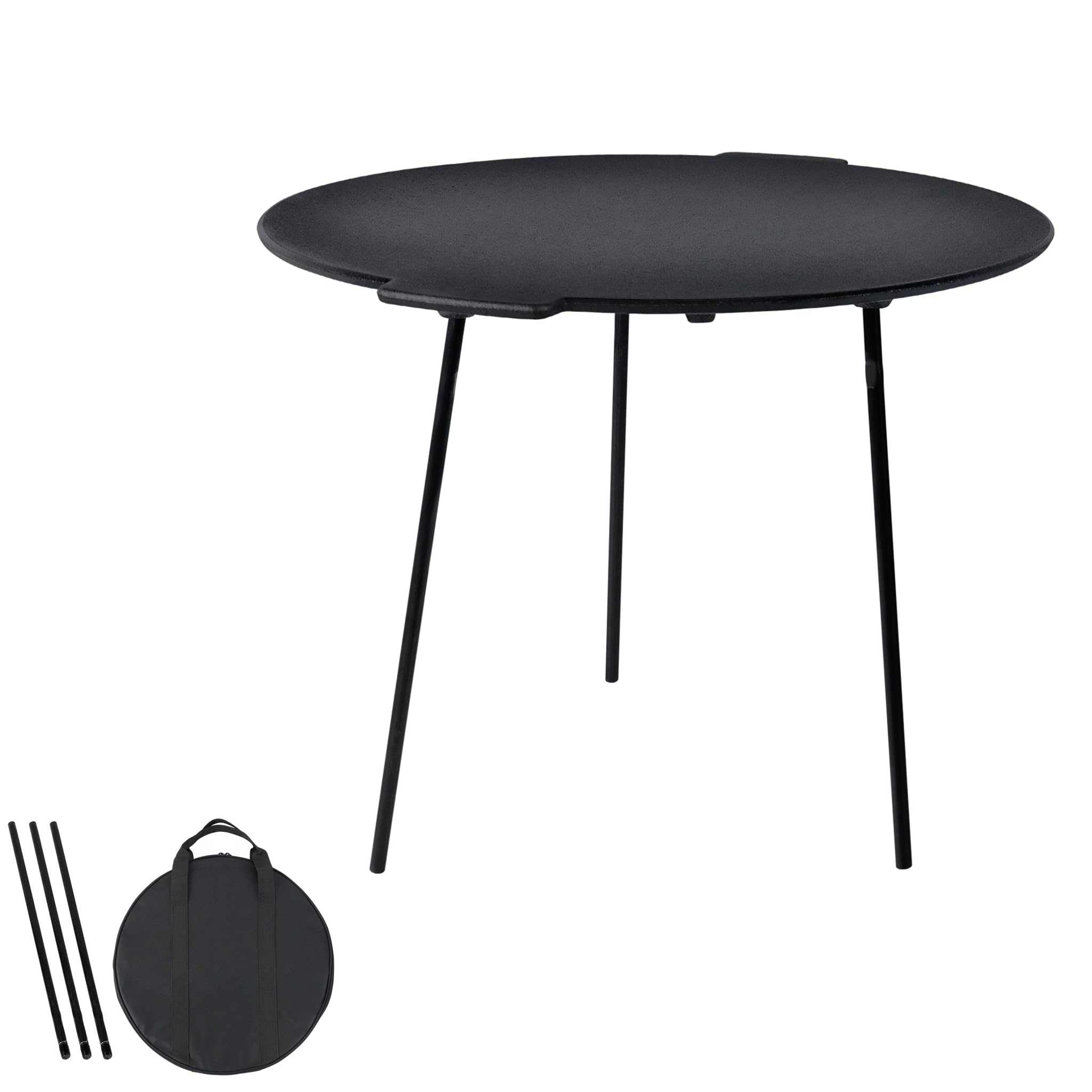 ACXIN Płyta grillowa z 3 nogami, patelnia grillowa Ø 45 cm, okrągła patelnia, wyprodukowana z żeliwa, wytrzymała i odporna na wysokie temperatury, dostarczana z przenośną torbą do przechowywania