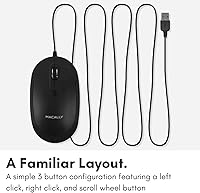 Vista 5 de Macally Ratón de computadora con cable, mouse USB silencioso - USB delgado y compacto para Apple Mac o Windows PC portátil/escritorio - Diseñado