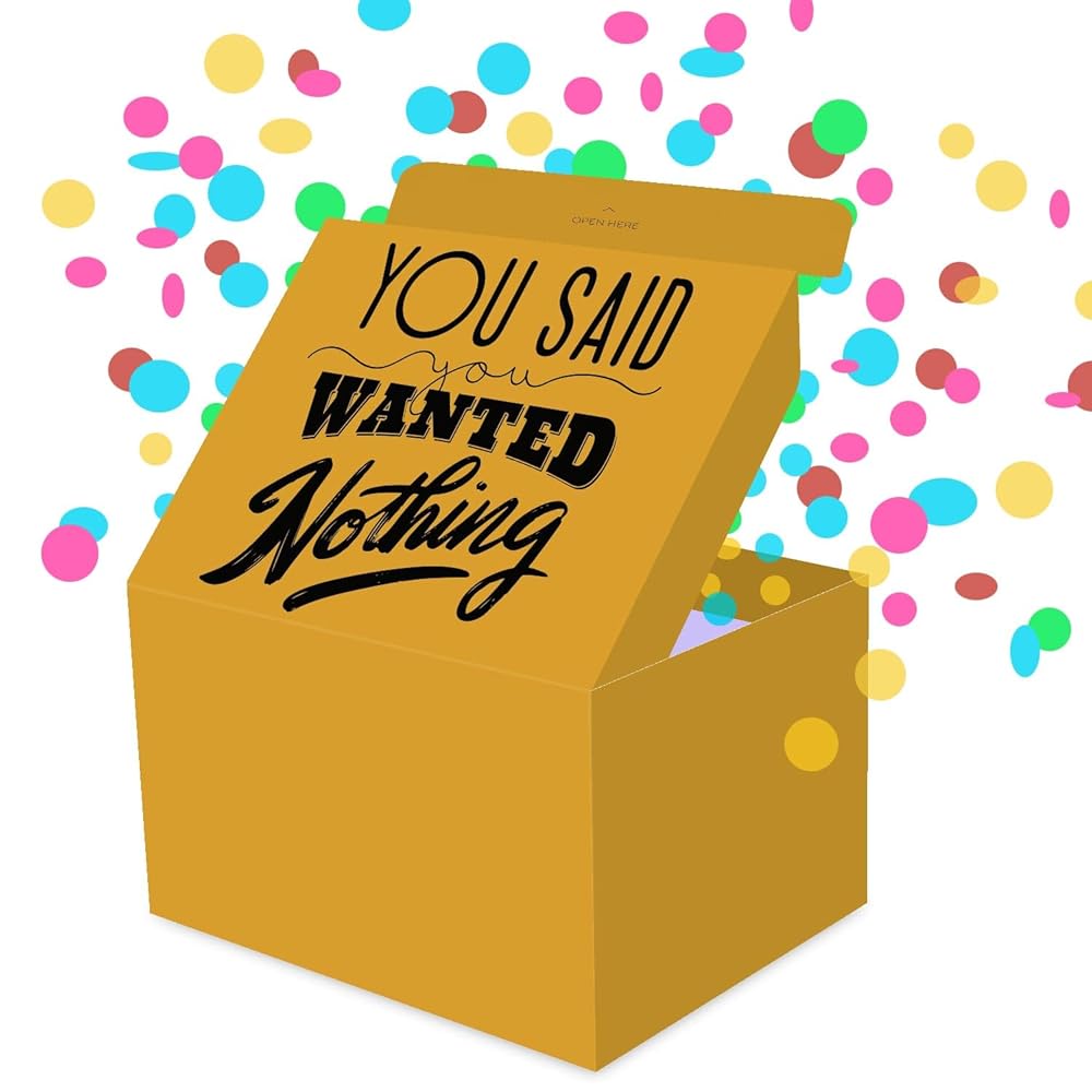FETTIPOP Gift Box Exploding Confetti (Nothing Box) 7.1x5.5x4.3 in, Surprise Explosion Prank Pop up for Birthday, Any occasion