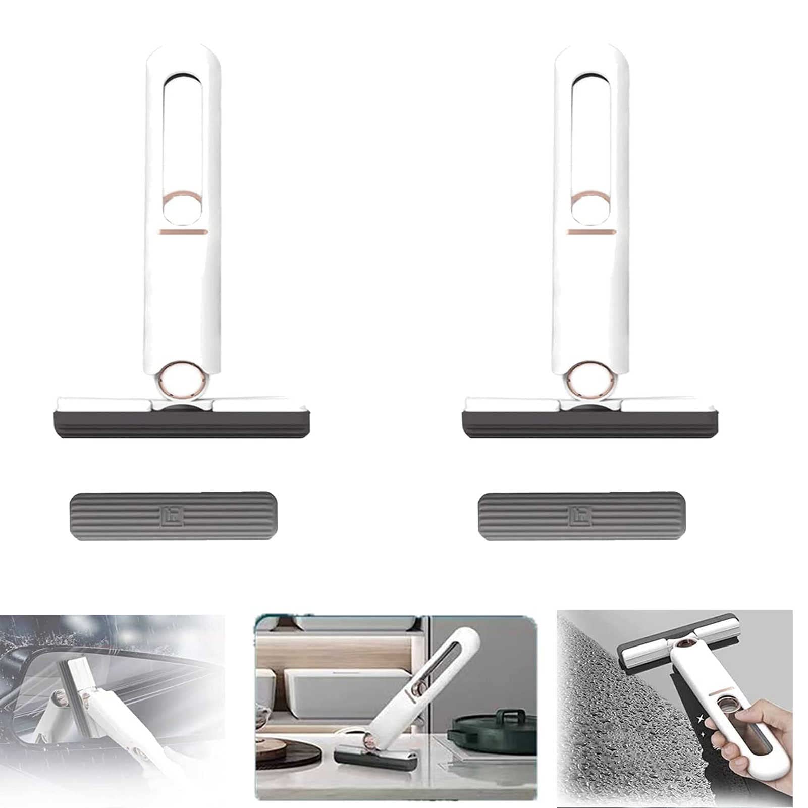 XJKH 2pc Mini Mop-Portable Self-Squeeze Mini Mop, of Bathroom Kitchens Tableware Desktop Glass, Kitchens, and More - Wet and Dry Dual-Use, Hand-Free Washing (Free Sponge Mop Head*2)