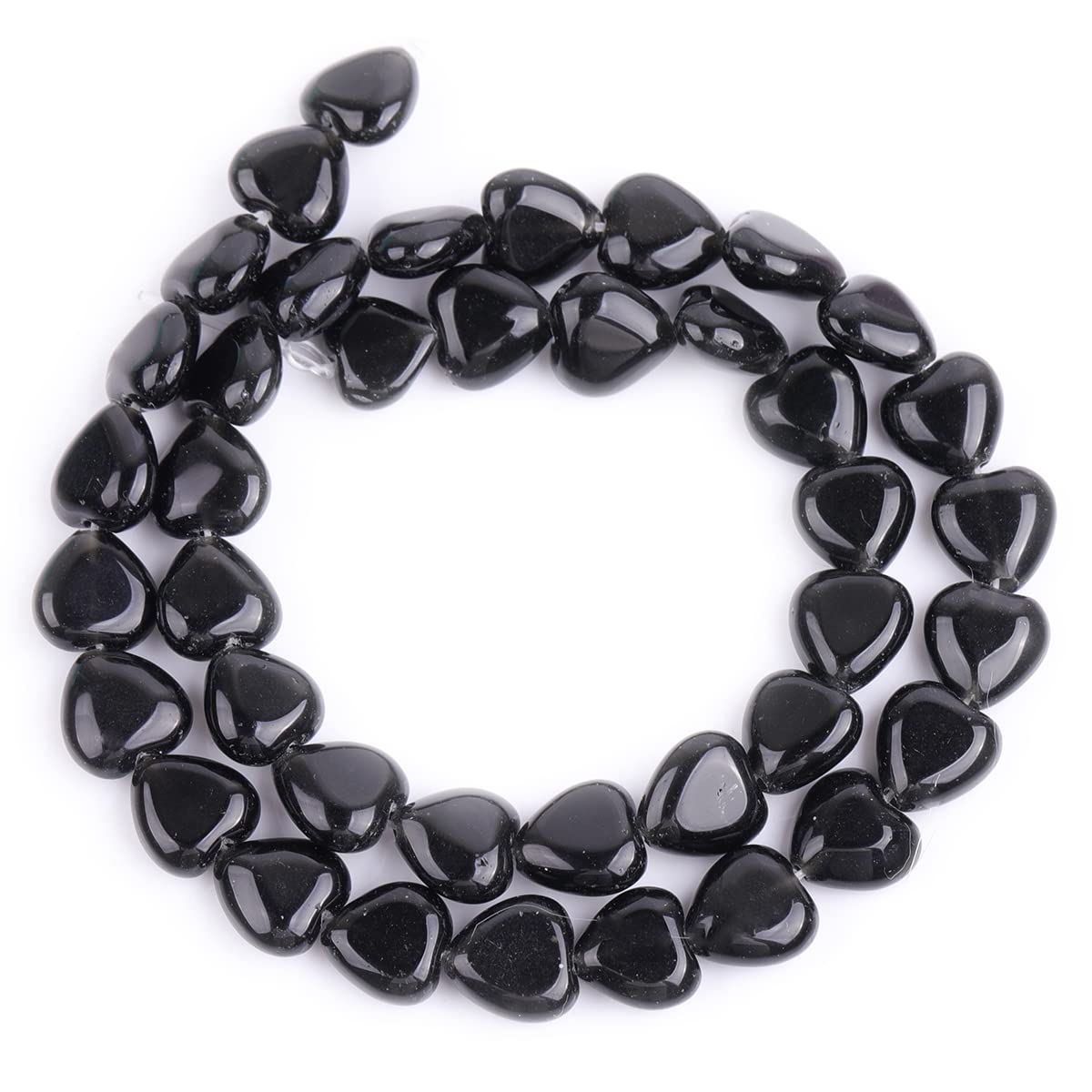 GEM-Inside 10mm Heart Charms Natural Black Obsidian Jasper Gemstone Stone Beads for Jewelry Making Full 15" Strand Power Energy Healing Chakra Stone Beads