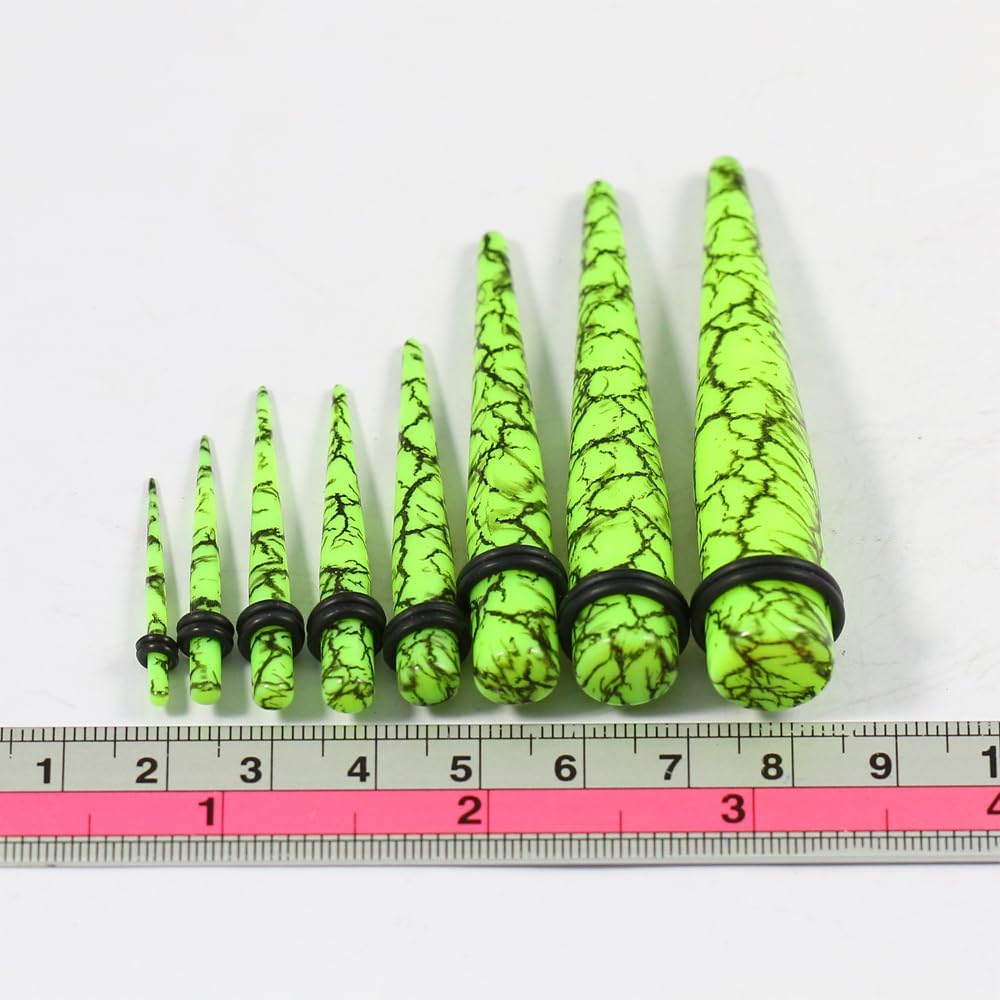 Black Marble on Green UV Acrylic Straight Tapers - Expander - Stretching - Gauge Ear Plug Body Piercing Jewelry