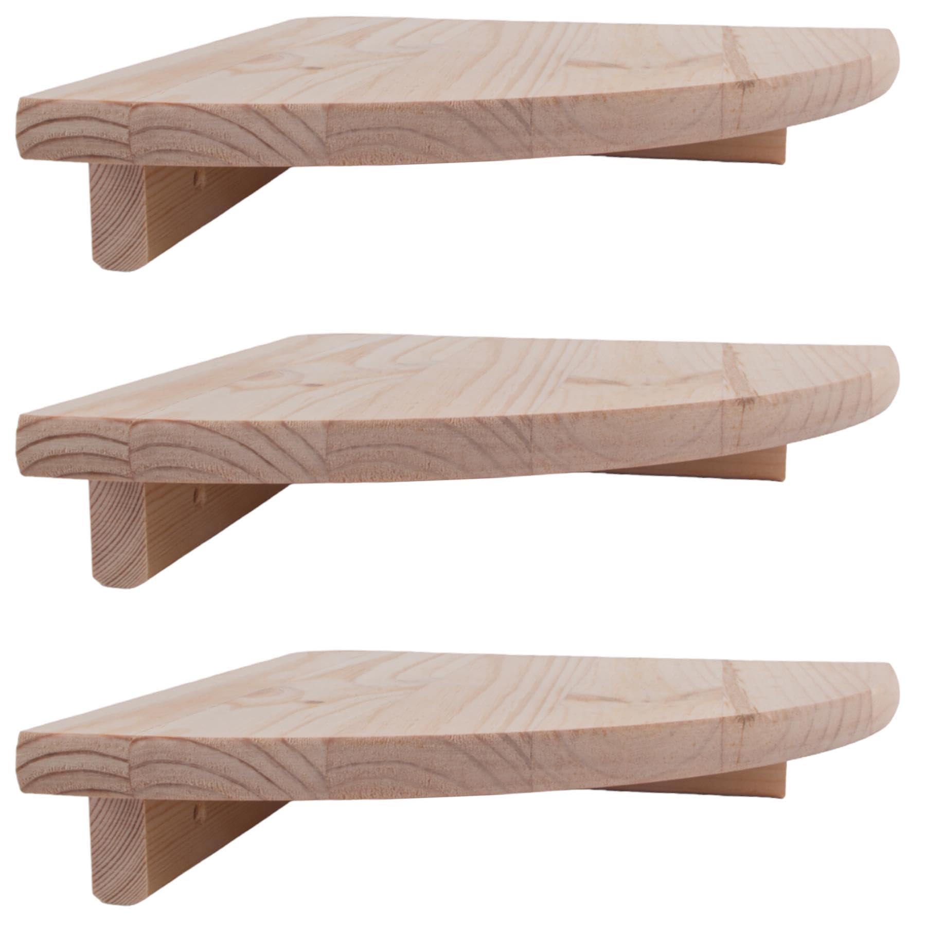 Woodeedoo Natural Small Wooden Corner Shelves 22 Cm / 8.6" | 3 Pack | Unfinished Pine Floating Wall-Mounted Display Storage Shelf