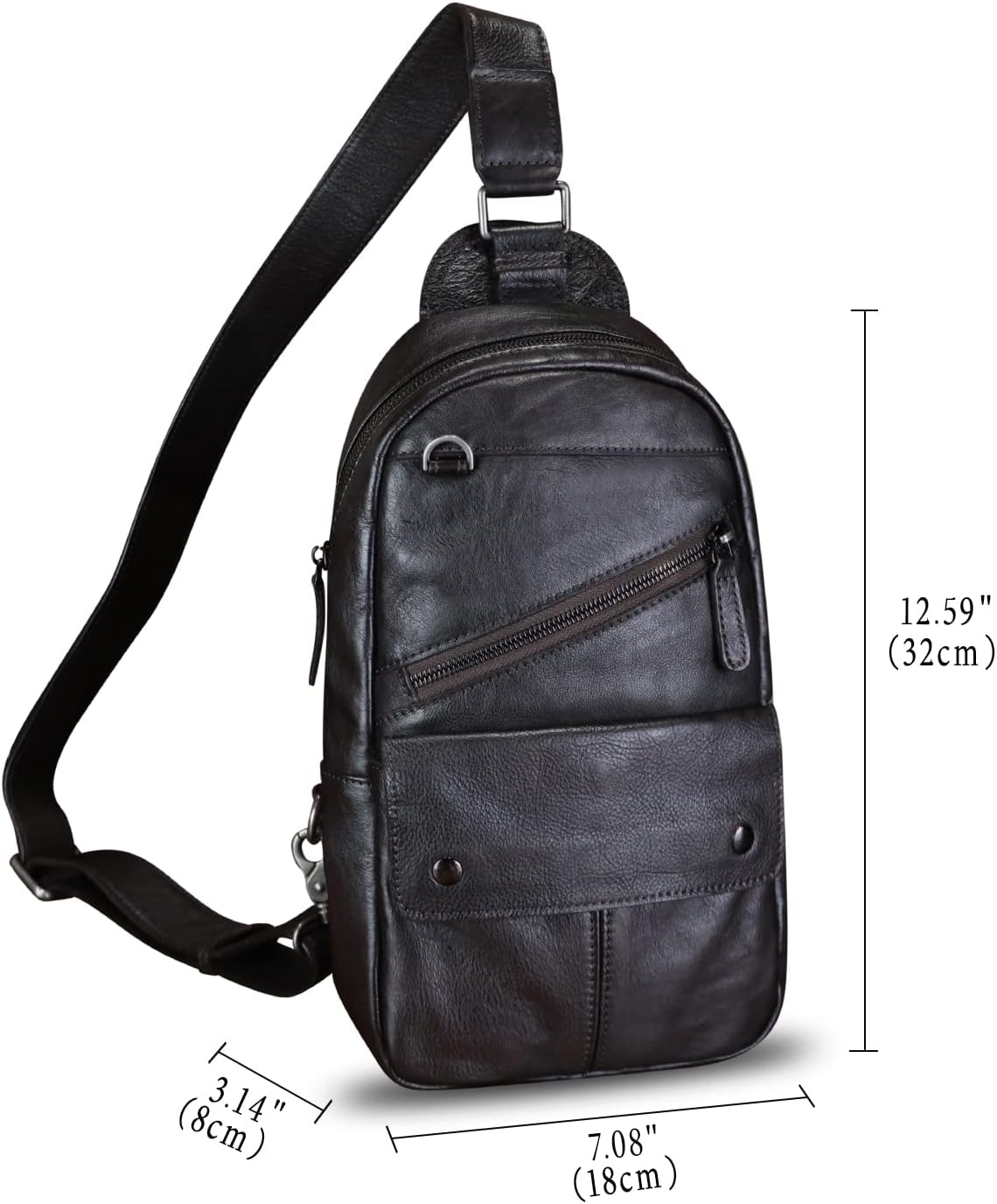 Genuine Leather Sling Bag for Men Sling Backpack Handmade Retro Crossbody Purse Hiking Daypack Chest Shoulder Fanny Pack (Coffee) - Image 4