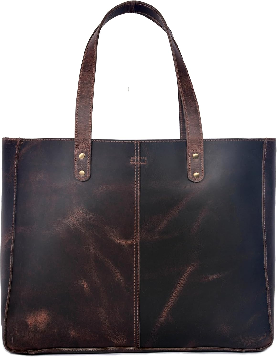 Aaron Leather Goods Vintage Leather Tote Bag Genuine Leather, Large Capacity, Double Handles, Classic Design Brown