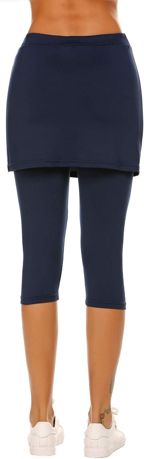 Ekouaer Skirted Leggings for Women Tennis Golf Skorts Capris Gym Yoga Legging with Skirts - Image 4