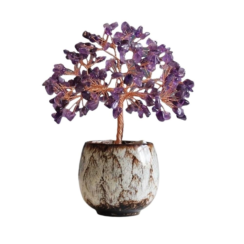 Home Decor Crystal Tree Ornament for Living Room, Office Feng Shui Decoration, Gemstone Attracting Wealth Ornaments Bonsai(Purple)