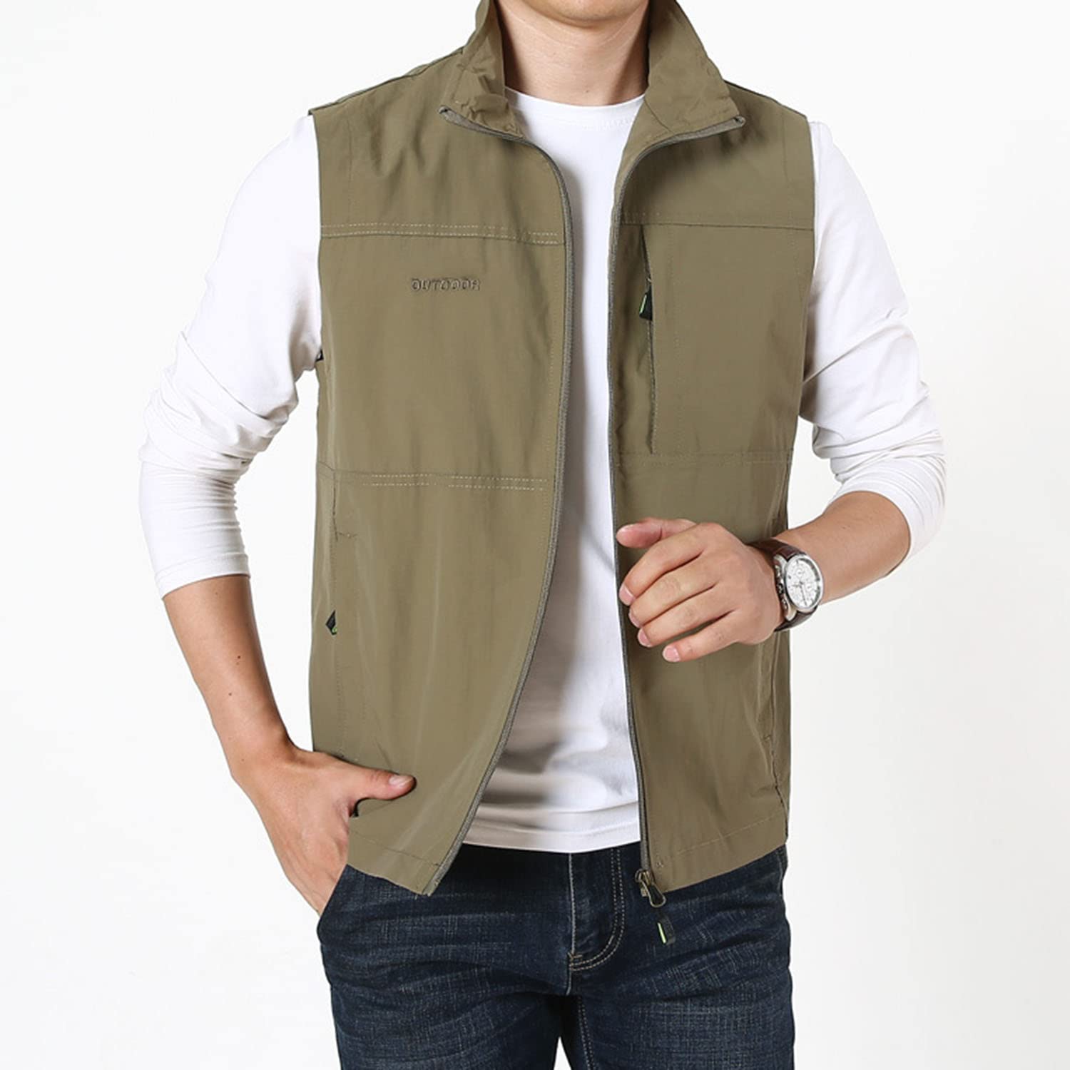 Chaleco De Hombre Chaleco para Pesca Casual Exteriores Chaleco Multibolsillos Sin Mangas Chaqueta De Viaje Transpirable para Fotografía
