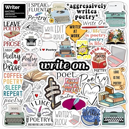 BulbaCraft Writing & Poetry Stickers for Water Bottle and Laptop - Literary Party Supplies &...