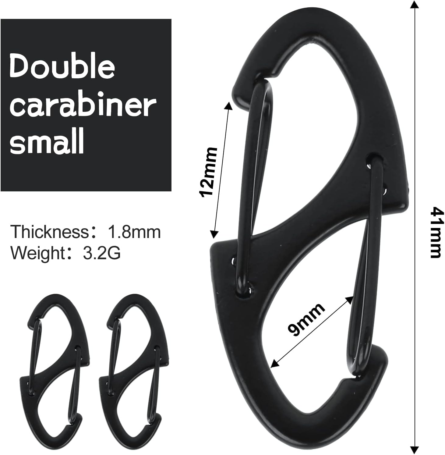 S Shaped Double Carabiner Keychain 1.6 Inch Dual Gate Binder Carabiner Ideal for Camping Traveling(Black, Silver,Dark Grey) Black 80.0