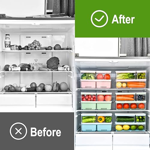 Miniatura 5 de Lille Home - Organizador de contenedores de almacenamiento apilables con bandeja de drenaje extraíble, para refrigeradores, gabinetes, encimeras y