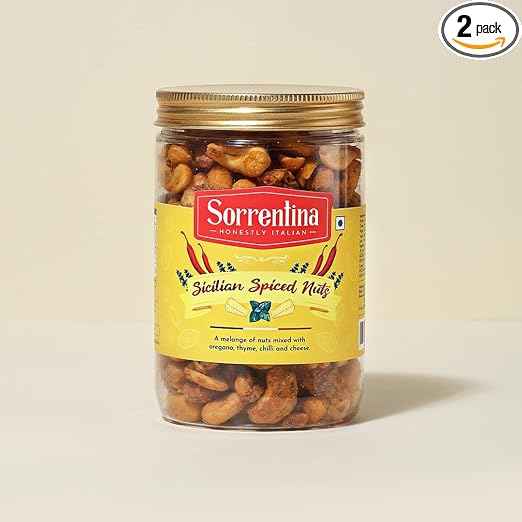 Sicilian Spiced Nuts, 180g| Mixed Nuts | Healthy snack | Premium Roasted Nuts | Spiced Nuts & Dry Fruits Combo | Low Calorie Snack| Almonds | Cashews | Fox Nuts |