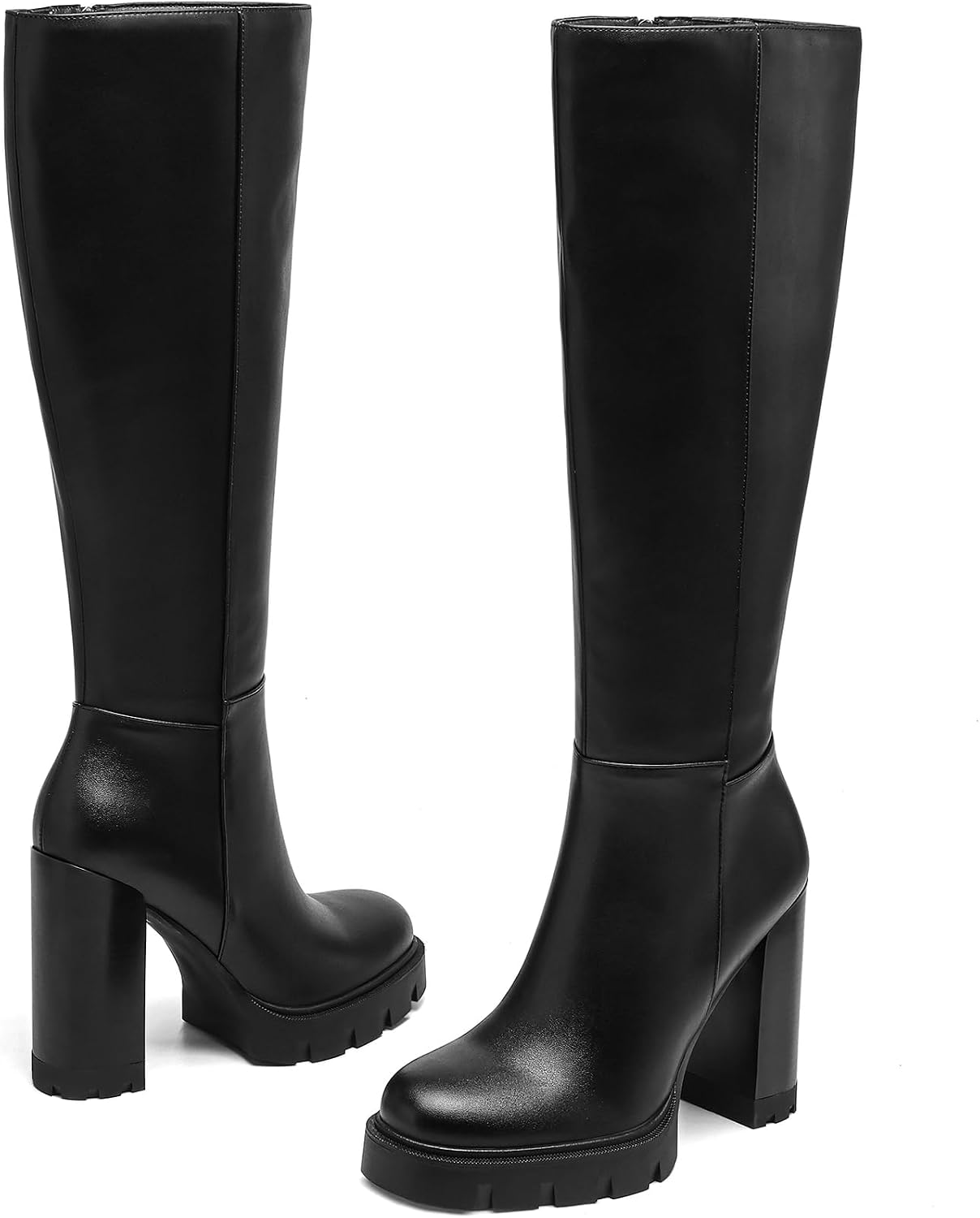 AIUNIIND Platform Knee High Boots Women Chunky Block High Heel Boots for Women Tall Long Gogo Boot with Side Zipper