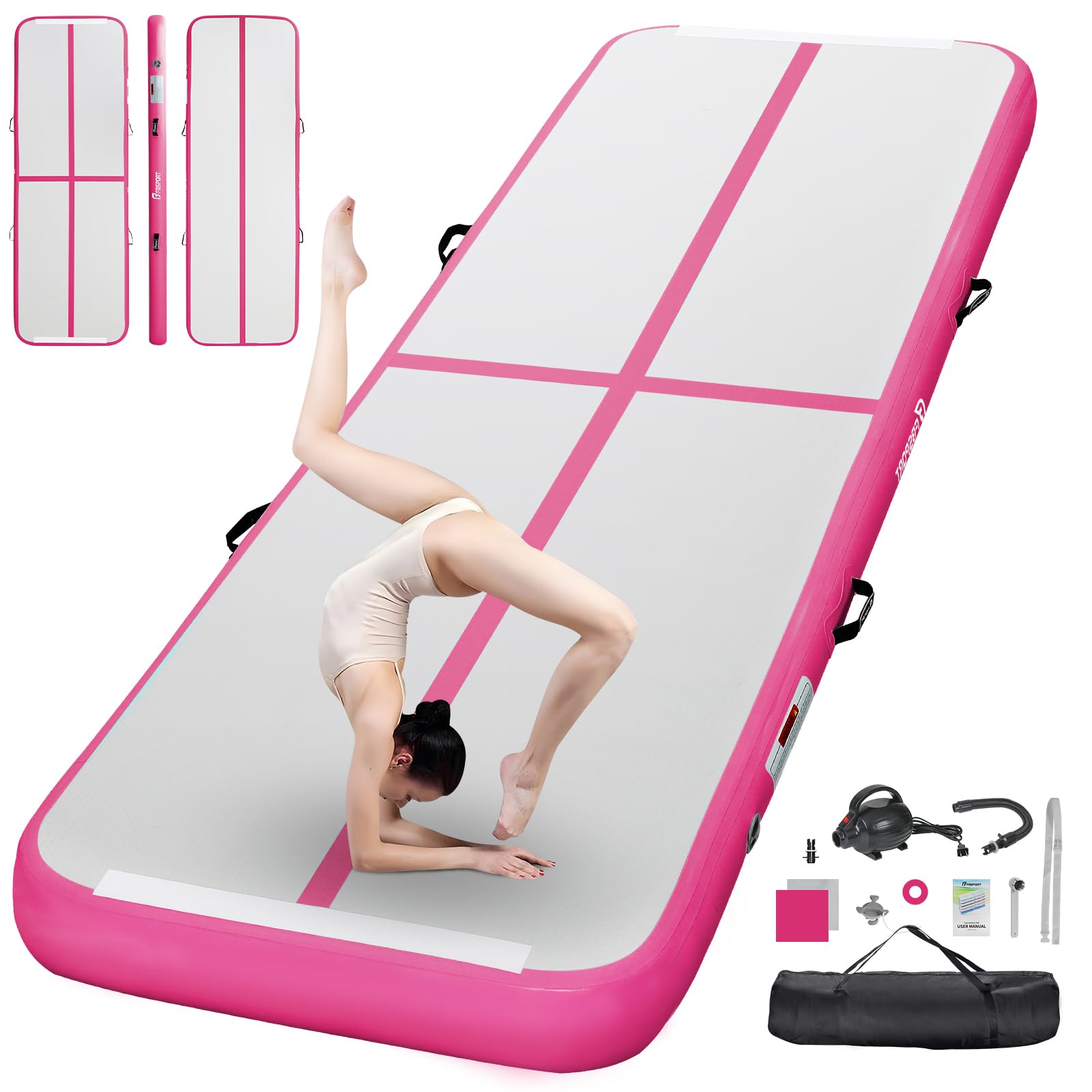 FBSPORT Inflatable Air Gymnastics Mat Training Mats 4/8 inches Thickness Gymnastics Tracks for Home Use/Training/Cheerleading/Yoga/Water with Pump