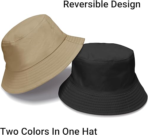 Miniatura 18 de PFFY Bucket Hat for Women Men Cotton Summer Sun Beach Fishing Cap Negro/Rojo (reversible)