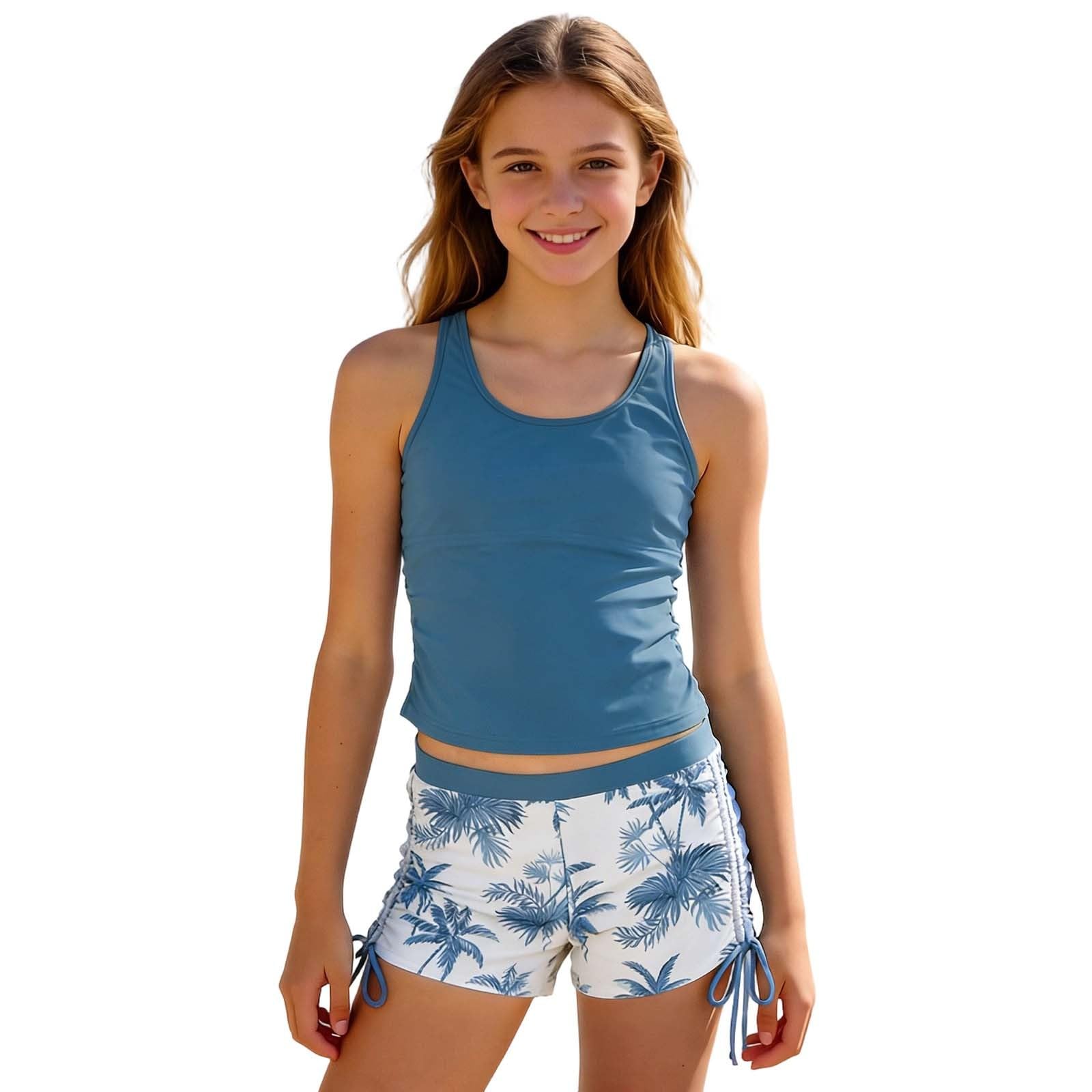 Traje de baño para niña de 2 piezas, traje de baño de dos piezas con acolchado, top y pantalones cortos de baño, conjunto de trajes de baño para niñas de 6 a 13 años