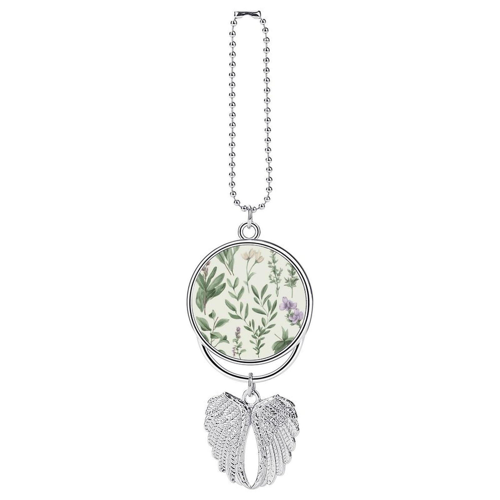 Green Flower Herb Sage Leaves and Branches Car Pendant Hanging Swing Auto Rear View Mirror Hanging Car Rear View Mirror Charm Truck Hanger Ornament Charm for Car Rear View Mirrors Accessories