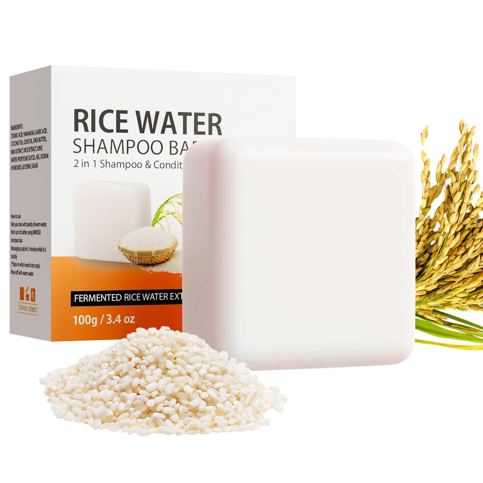 Panarciss Rice Water Shampoo and Conditioner, 2 In 1 Fermented Rice Water For Hair Growth and Moisturizing, Anti Hair Loss, Unisex, 100g Bar