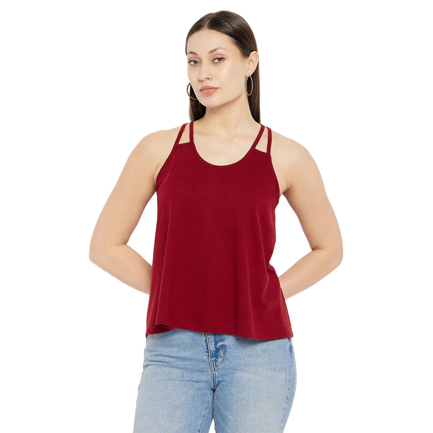 Maroon Cotton Lycra Shoulder Strap Cami Top for Women (HYPW03684)-image-37