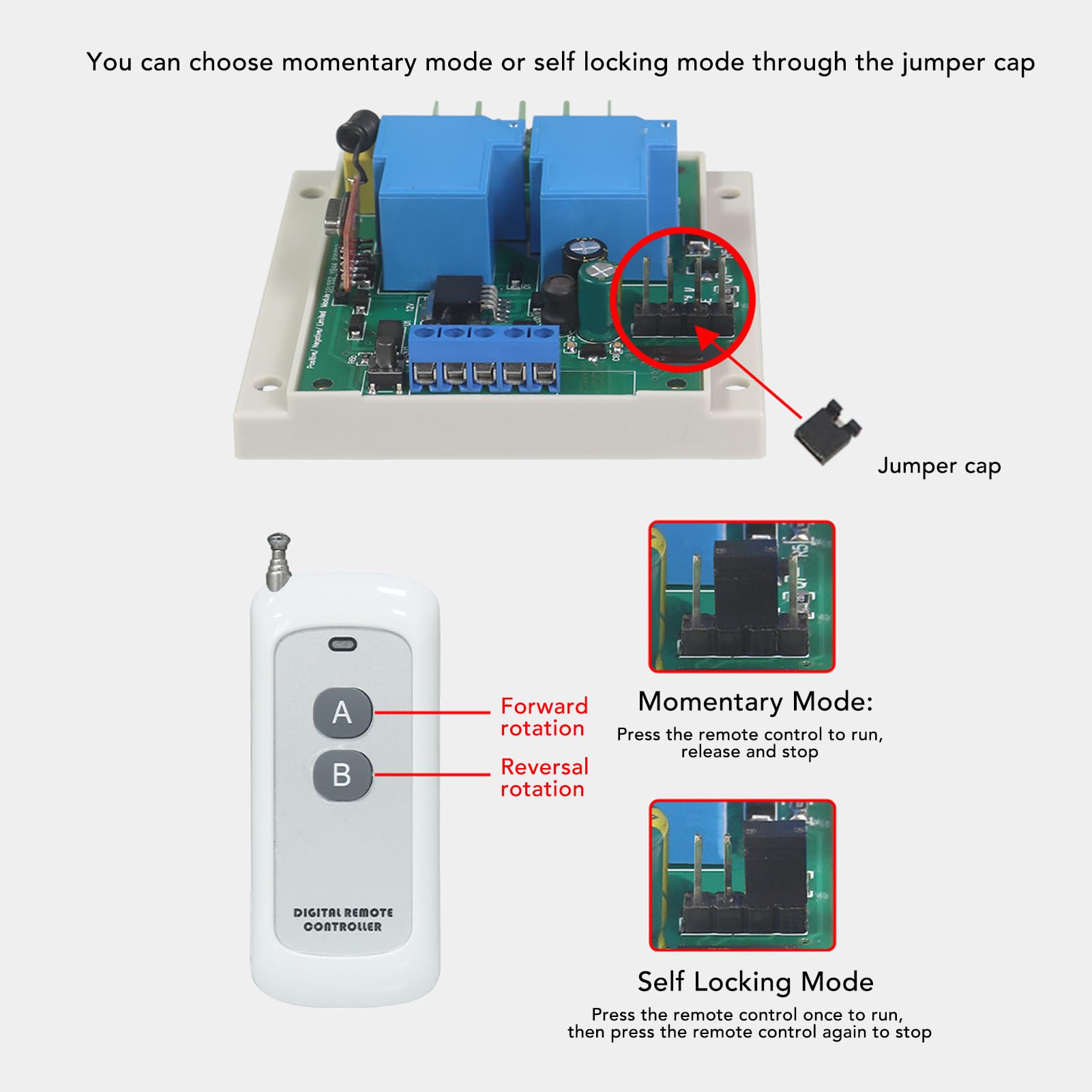 Controller Avanti e Indietro Motore DC con Telecomando Modulo di Controllo Motore 12-24V DC 10A per Motori DC12V 24V Luci a LED Sistemi di Controllo Accesso Porta Garage