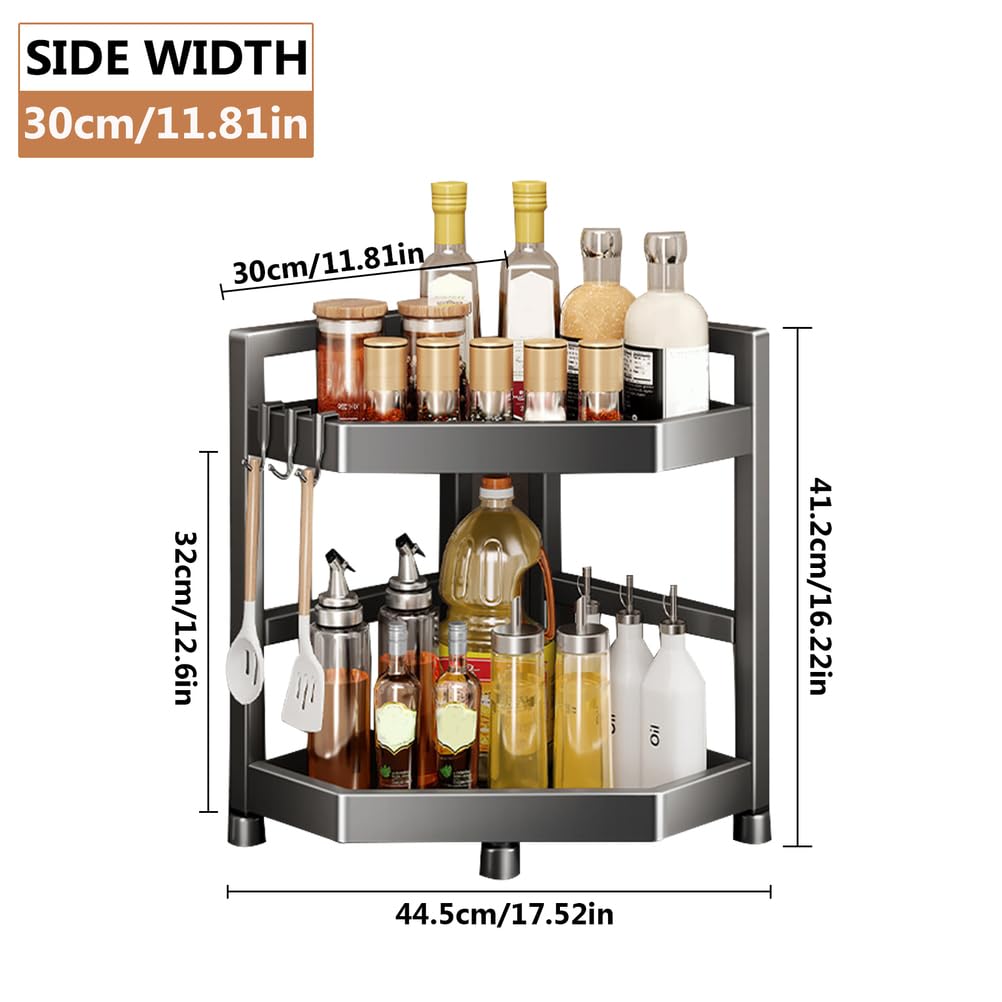 Scaffale ad Angolo Cucina rastrelliere rastrellino a 2 Livelli rastrelliere spezie in Piedi in Piedi colaio angolare condimento per spezie Portatore di spezie con 2 Ganci,11.8IN