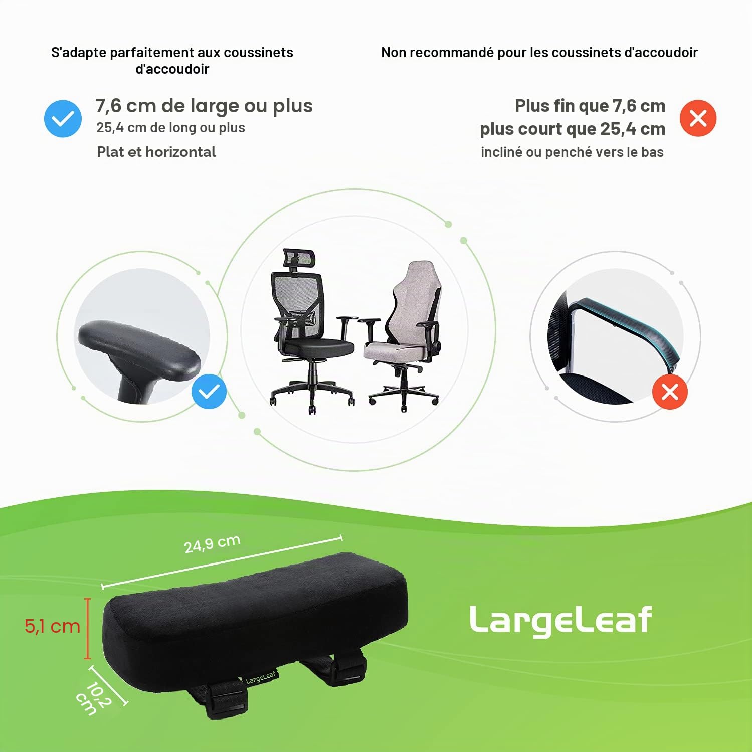 LargeLeaf 5CM Coussins d'accoudoir de Chaise Extra épais Oreiller de coude Soulagement de la Pression Chaise de Bureau Accoudoir de Chaise de Jeu avec Coussinets à mémoire de Forme