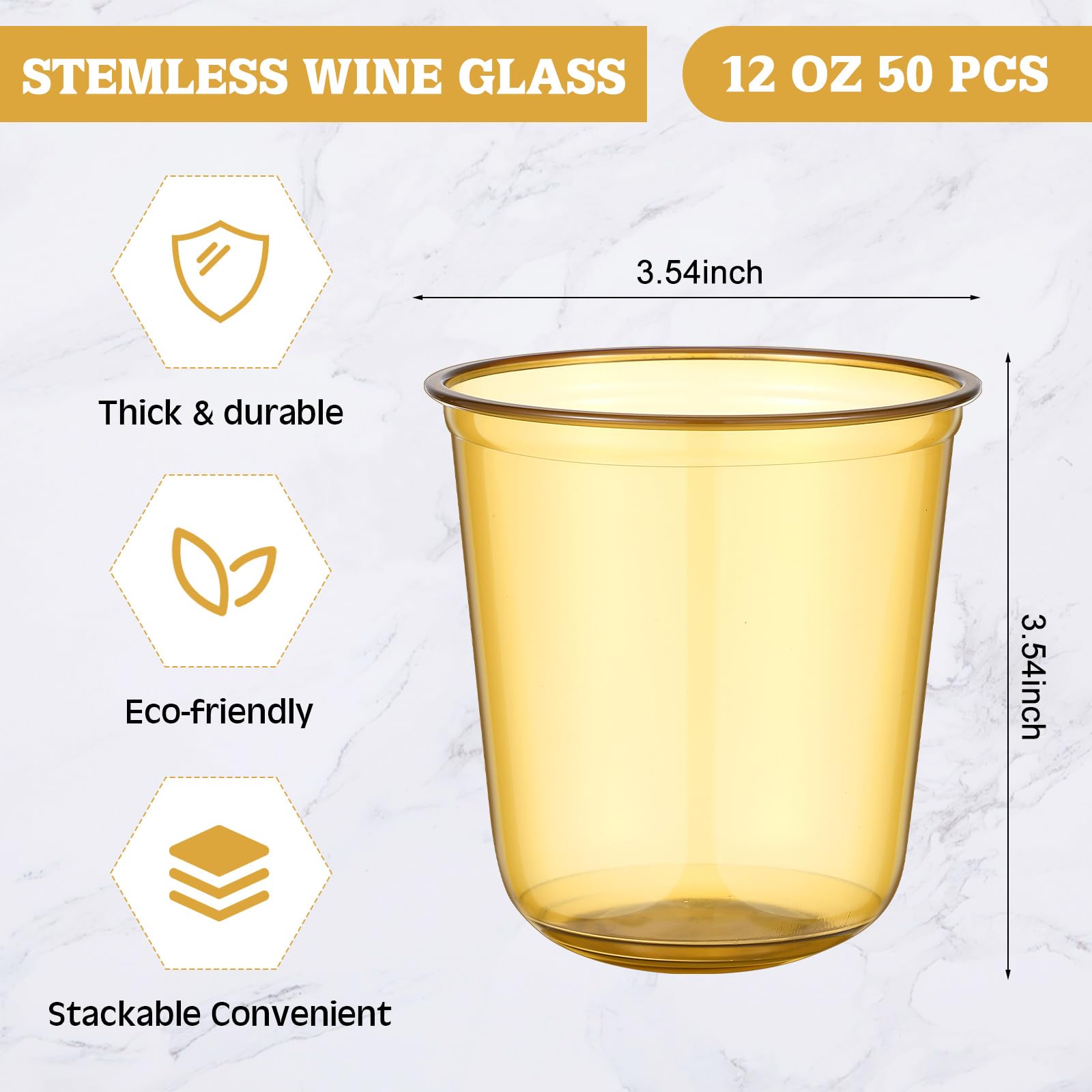 Gold Plastic Cups - 50 Pack Disposable Wine Glasses -2