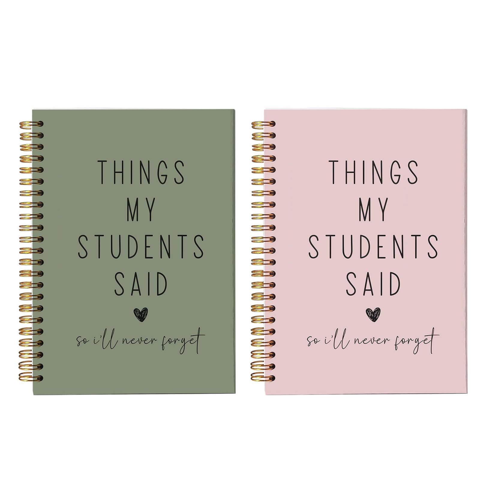 bitCNY Teacher Appreciation Gift Notebook Set of 2, Funny Teacher Gift, "Things My Students Said" Lined A5 Journals, 5.5 x 8.3 Inches, 80 Pages, Olive Green & Blush Pink Keepsake Notebooks for Teachers 810 Olive Green + Blush Pink