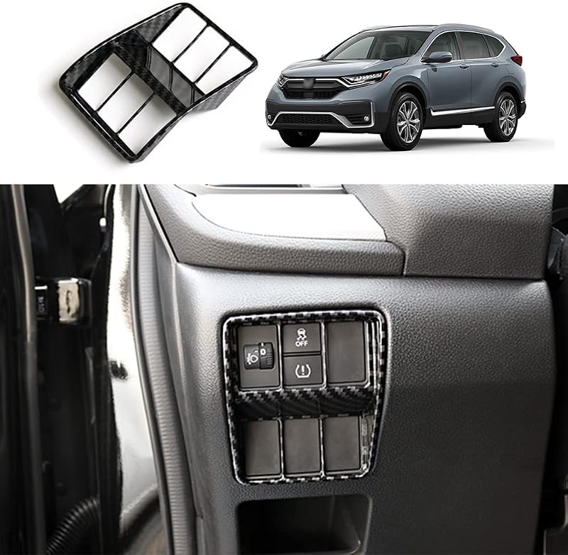 Moldura adesiva para botão do interruptor do farol YOFAMO em ABS com acabamento de fibra de carbono para Honda CR-V 2017 a 2022