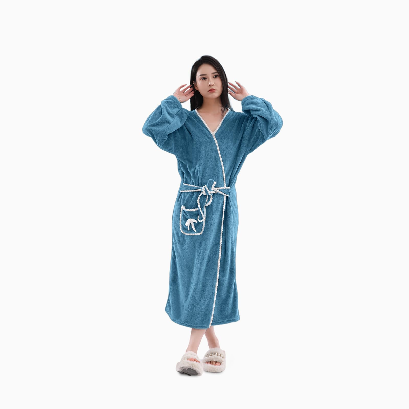 HOUSSE Snuggle Weave Microfiber Bath Robe for Women & Men, with Long Sleeves Super Soft Highly Absorbent Fabric -350 GSM Perfect for Gym, Shower, Spa, Hotel Robe