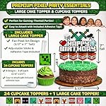 Pixel Game Birthday Party Decorations - Miner Supplies Set Gaming Theme - Including Banner Balloons Tablecloth Plates Toppers Napkins Favor Bags - Mining Bday Pack Craft Decor Kit Boys Girls - Image 3