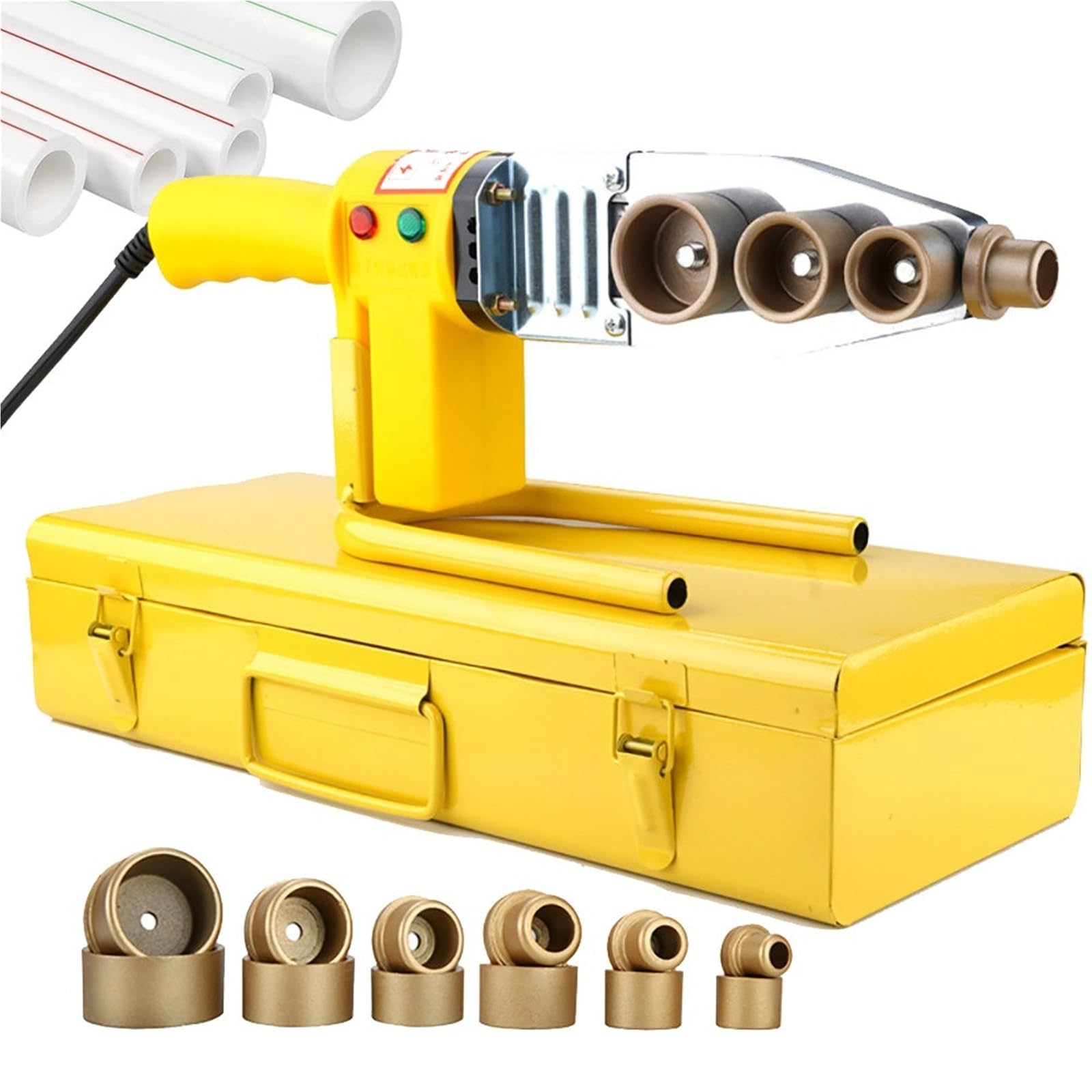 Mothdust One Color Ppr Plastic Pipe Welding Machine With 3/6 Die Heads Iron Case Hot Melt Machine 260°C Constant Temperature Water Pipe Welder Pe Pb Efficient Heat Dissipation(#63)