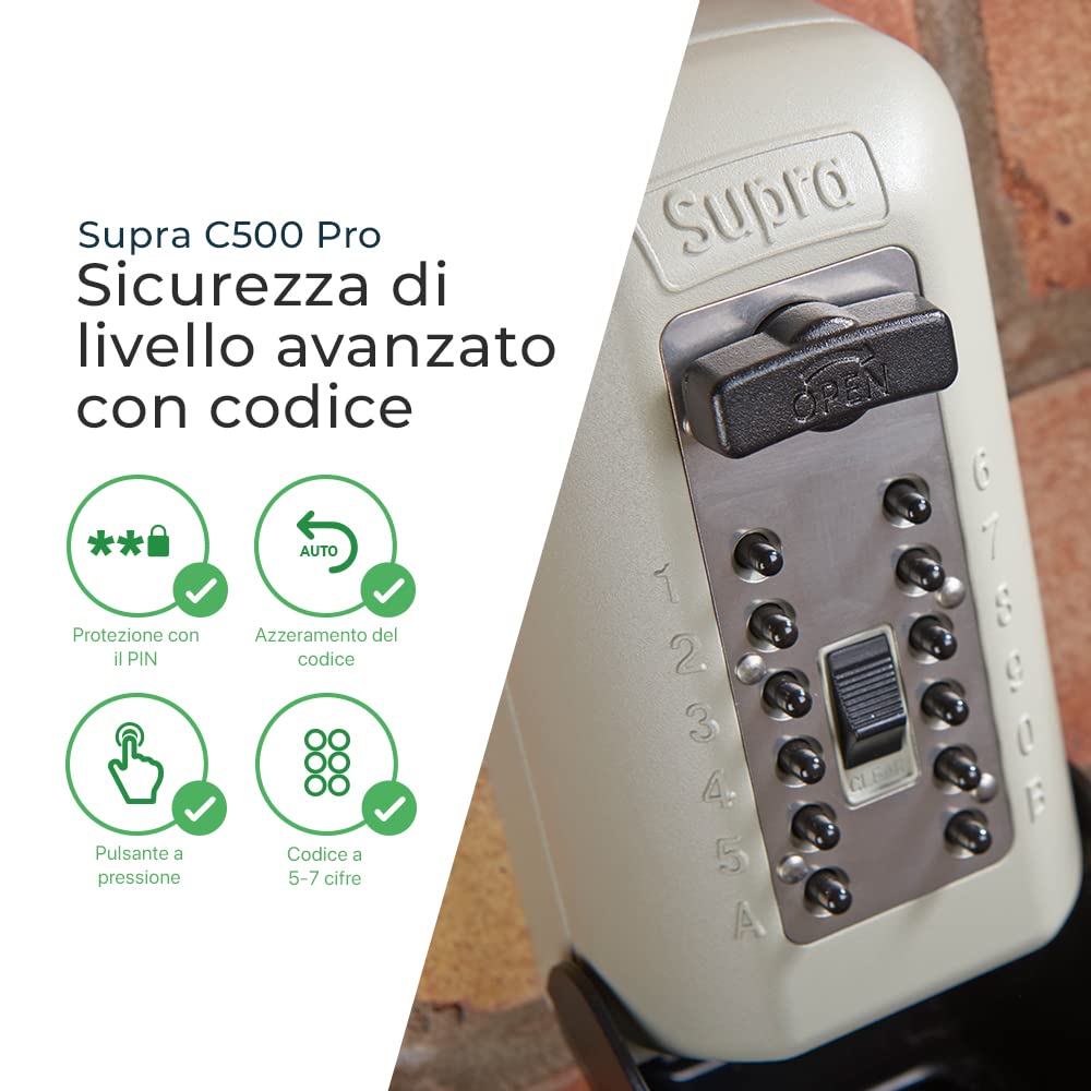 KeySafe, SUPRA C500 Pro (2a generazione) - Dispositivo di archiviazione chiavi esterno preferito dalla polizia di alta sicurezza
