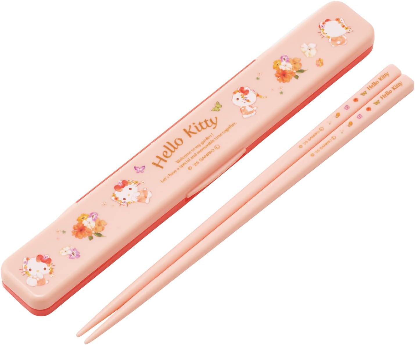 Skater ABC3-A Sanrio Hello Kitty Pastel Vivid Watercolor Flower Girl Chopsticks & Chopsticks Case Set, 7.1 inches (18 cm), Made in Japan