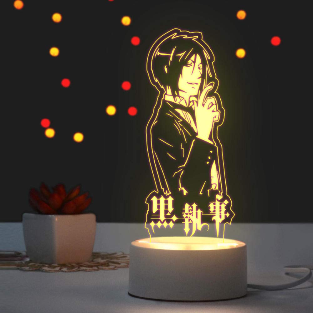 3D Illusion Lamp LED Night Light Anime Second Element Conan Northern Sauce Guilty Crown Naruto Gift for Boys Kids Room Decor Table Lamp Christmas-Black Butler