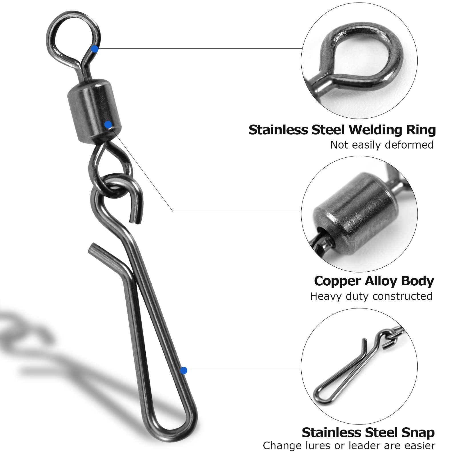 Goture Fishing Swivels, 100pcs Snap Swivels Fishing Tackle, Fishing Swivel Snap Clips Stainless Steel Quick Lock Hook Line Connector Saltwater Freshwater Fishing Accessories(Size #4)