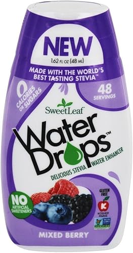 Sweet Leaf, gotas de agua, bayas mixtas, paquete de 12, tamaño 1.62 FZ, (bajo en carbohidratos, sin lácteos, sin gluten, sin OMG, kosher, vegano,