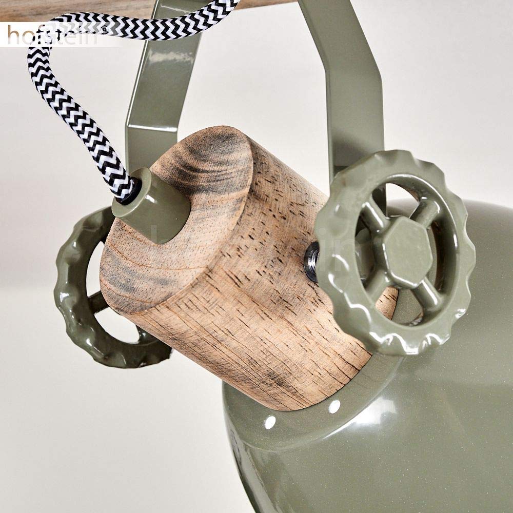 Lámpara de techo Orny, foco de techo de 4 luces de madera y metal en verde, lámpara de interior de aspecto industrial/vintage, 4 x E27, las cabezas de las lámparas son ajustables,sin bombilla(s)
