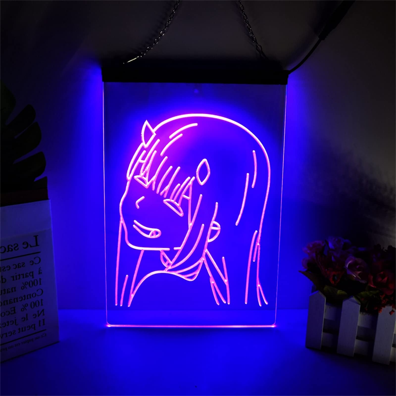 FINOTI Anime Visual Neon Sign Anime Zero Two Visual LED Neon Sign Bar Pub Beer Club Restaurant Cafe Game Room Ambience Decoration Home Decoration Bedroom Wall With Chain,D,15.7"x11.8"