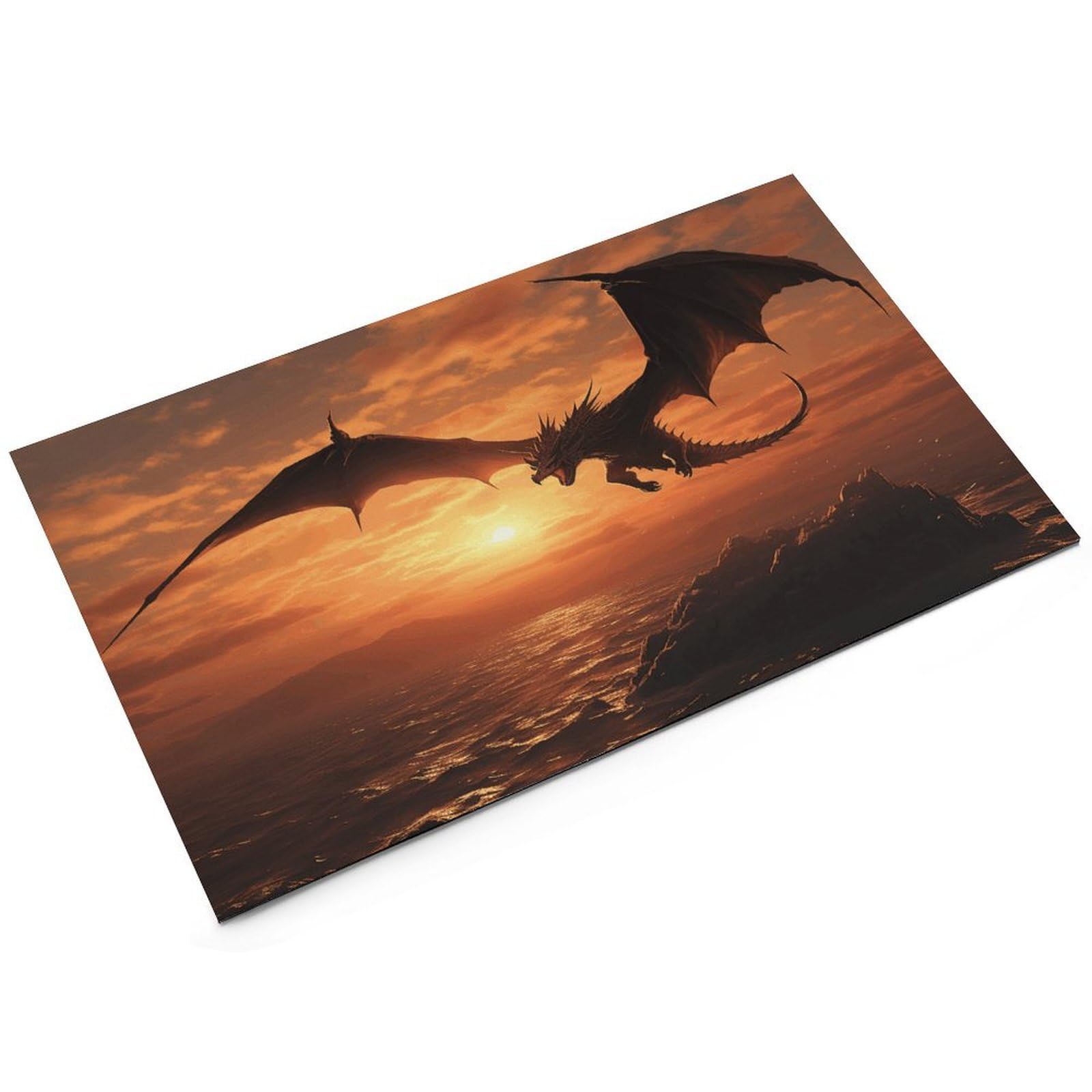 Sea Sunset Tapis d'alimentation pour chat Dragon volant – Tapis d'alimentation antidérapant pour chien facile à nettoyer pour la nourriture et l'eau, tapis de gamelle pour chien et chat 43,2 x 76,2 cm