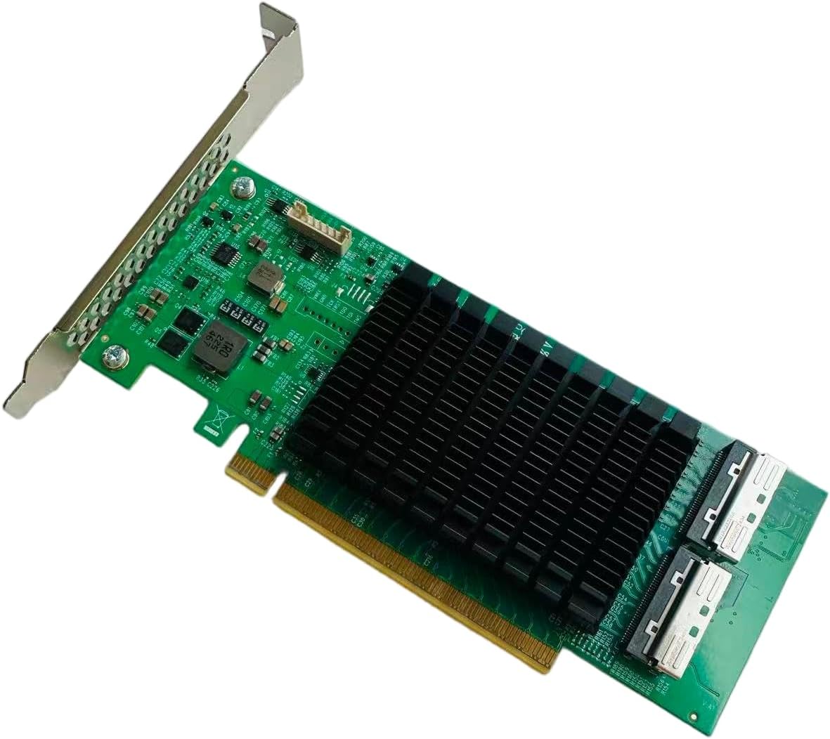 PCIe5.0 Retimer NVMe Adapter, Two x8 MCIO Connector, PCIe 5.0 x16 Enabled NVMe Gen5.0 SSD or PCIe 5.0 Device
