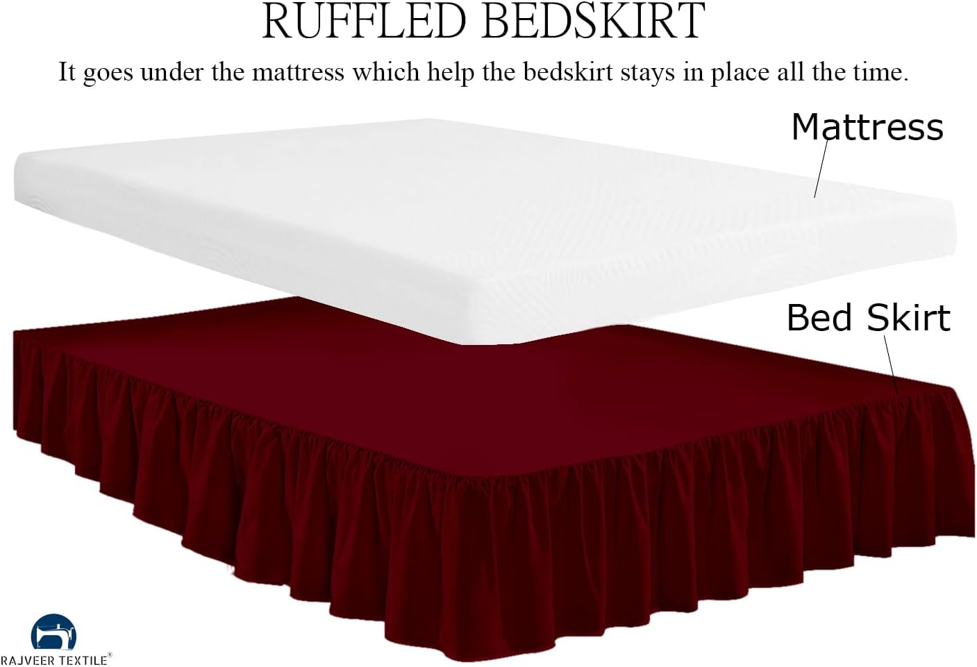 Queen Size Ruffled Bed Skirt with Split Corners -Gathered Style Easy Fit up to 15 Inch Drop, with Platform Three Coverage Ruffle Bed Skirts with Brushed Microfiber Fabric - (Queen, Burgundy)