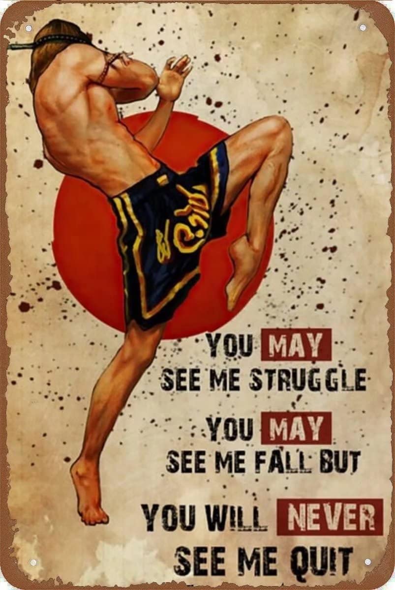 Retro Tin Sign Muay Thai Wall Art Tin Sign Muay Thai Poster Gift For Boxing Lovers Retro Tin Wall Metal Sign Vintage Metal Sign Poster 8X12 Inches