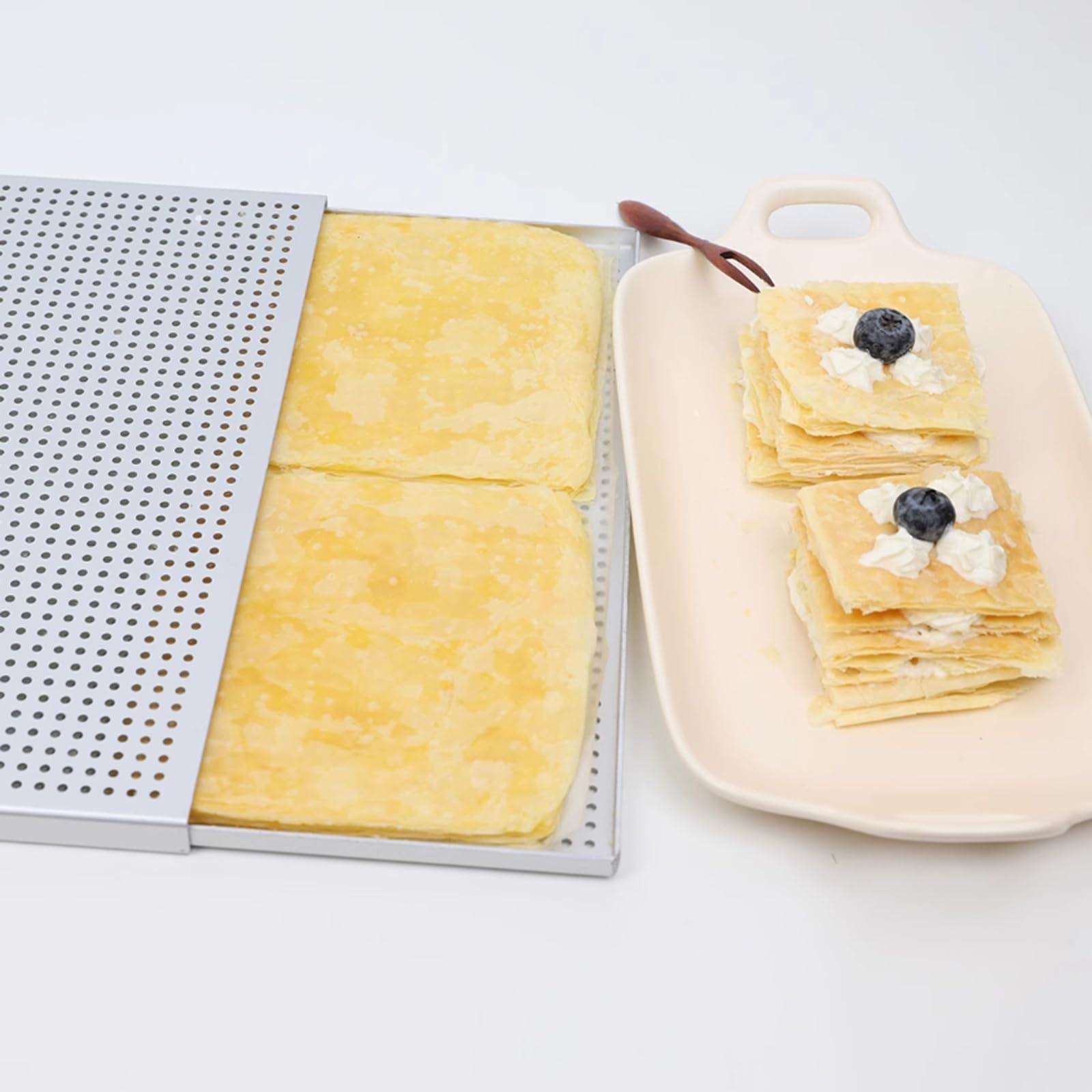 Bandeja para hornear hojaldre de aluminio, antiadherente perforada, perfecta para preparación de carne y postres