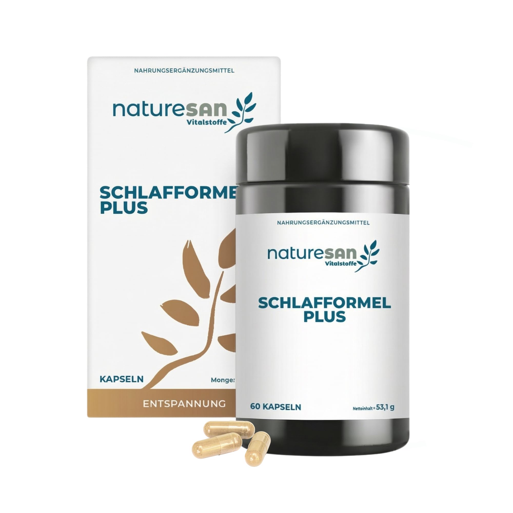 Schlafformel-Plus mit Melatonin – hochdosierte Kapseln für Einschlafen & Schlafqualität – Magnesium, Vitamin B6, GABA & Pflanzenextrakte – 60 vegan