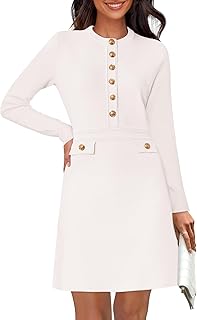 Women's 2025 Fall Sweater Dress Winter Long Sleeve Button Elegant Formal Party Mini Dresses - Buy now